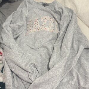 Hazel Gray Sweatshirt with Floral Accents